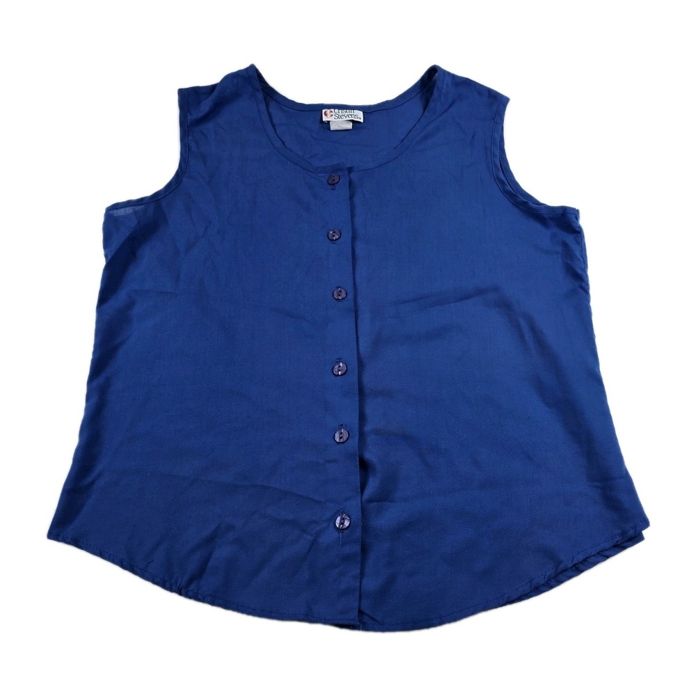 Cristin Stevens Vintage Women's Size‎ Large Sleeveless Button Up Tank Top Blue